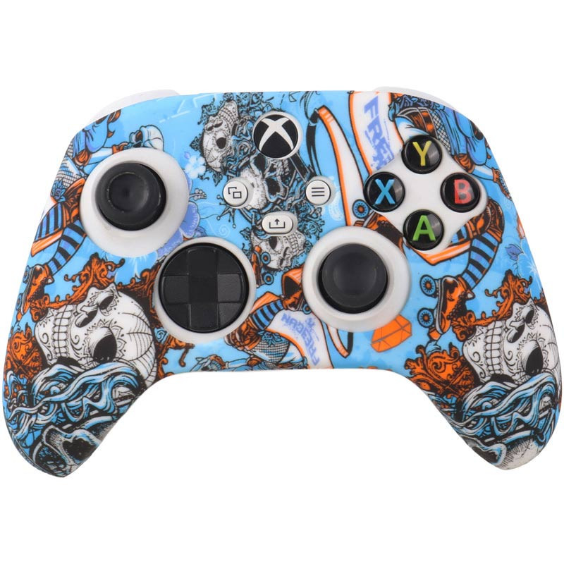 1696921827_ce5i1wnvd روکش دسته بازی Xbox X/S طرح کله اسکلت و گل آبی - Image 1